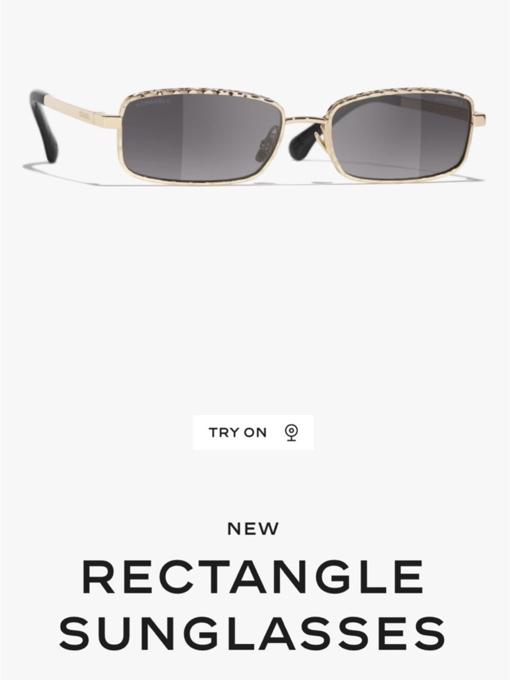 CHANEL Gold Frame Gray Lens Rectangular Sunglasses